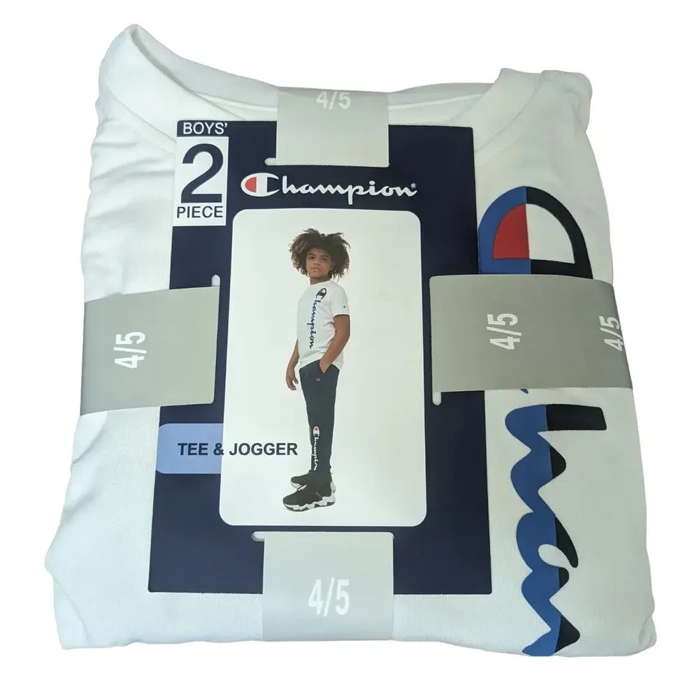 Champion Tee And Jogger 2Pc Outfit Boys 4/5 Set White Blue Kids Lightweight Set‎